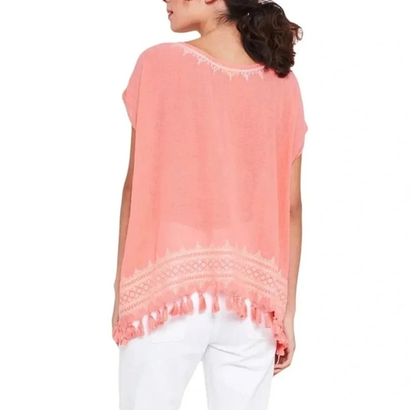 Roller Rabbit Lalla Embroidered Tassel Hem Pink Cotton Top XS Boho Summer - Picture 2 of 15